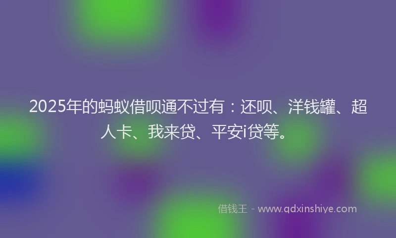 2025年的蚂蚁借呗通不过有：还呗、洋钱罐、超人卡、我来贷、平安i贷等。