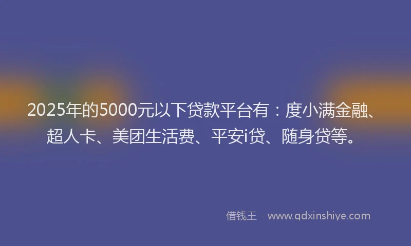 2025年的5000元以下贷款平台有：度小满金融、超人卡、美团生活费、平安i贷、随身贷等。