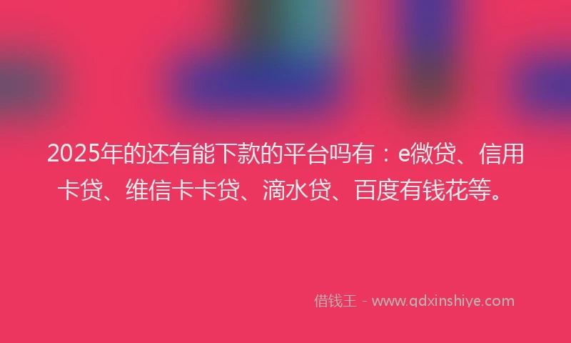 2025年的还有能下款的平台吗有：e微贷、信用卡贷、维信卡卡贷、滴水贷、百度有钱花等。