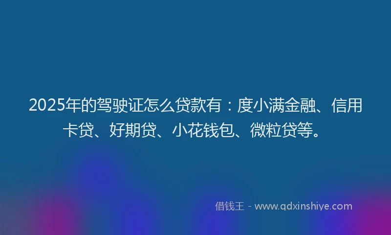 2025年的驾驶证怎么贷款有：度小满金融、信用卡贷、好期贷、小花钱包、微粒贷等。