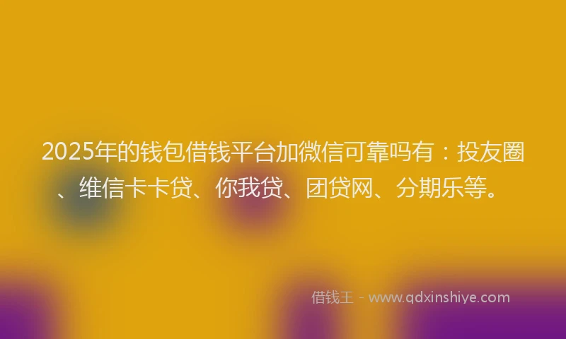 2025年的钱包借钱平台加微信可靠吗有：投友圈、维信卡卡贷、你我贷、团贷网、分期乐等。