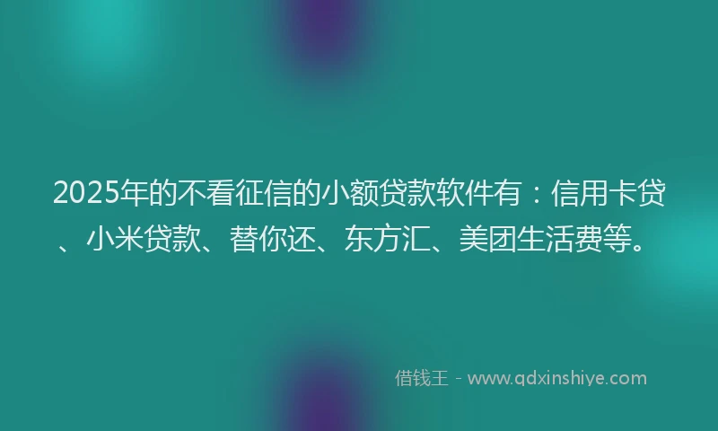 2025年的不看征信的小额贷款软件有：信用卡贷、小米贷款、替你还、东方汇、美团生活费等。