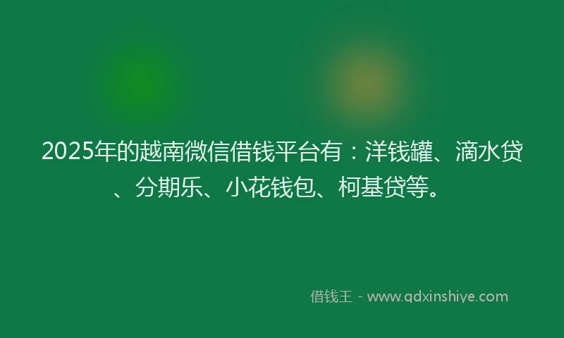 2025年的越南微信借钱平台有：洋钱罐、滴水贷、分期乐、小花钱包、柯基贷等。