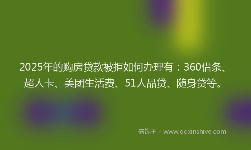 2025年的购房贷款被拒如何办理有：360借条、超人卡、美团生活费、51人品贷、随身贷等。