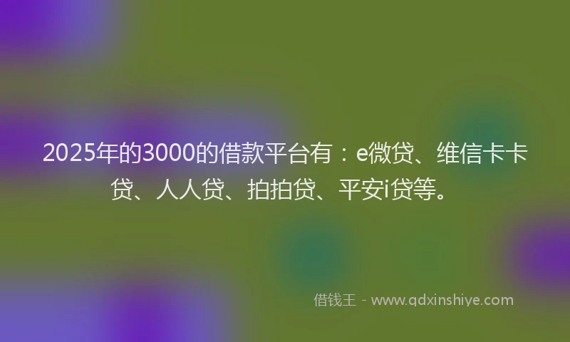 2025年的3000的借款平台有：e微贷、维信卡卡贷、人人贷、拍拍贷、平安i贷等。