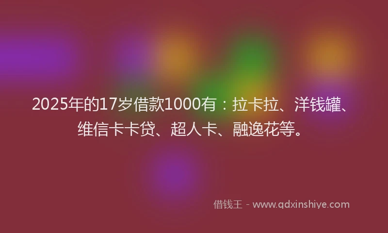 2025年的17岁借款1000有：拉卡拉、洋钱罐、维信卡卡贷、超人卡、融逸花等。