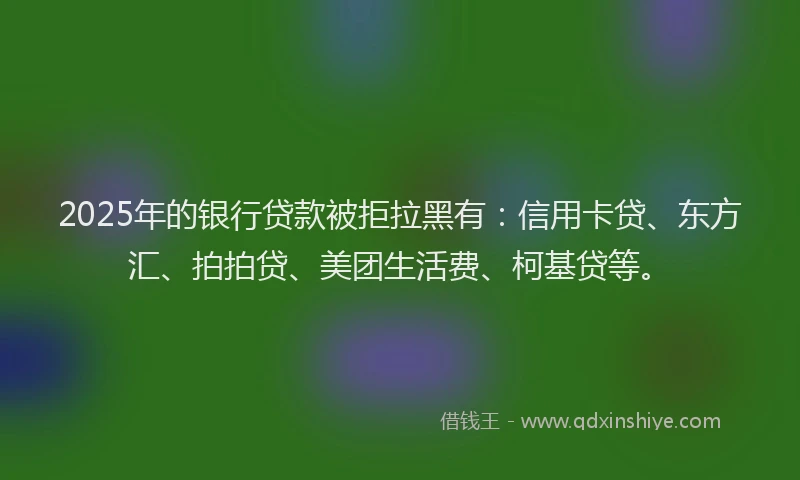 2025年的银行贷款被拒拉黑有：信用卡贷、东方汇、拍拍贷、美团生活费、柯基贷等。