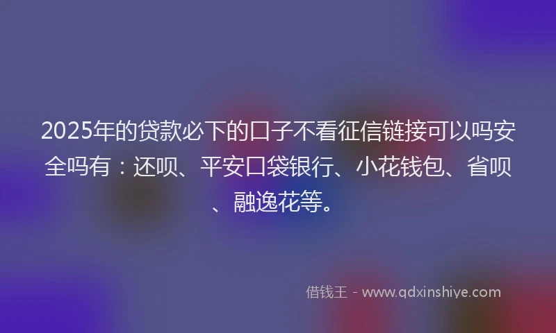 2025年的贷款必下的口子不看征信链接可以吗安全吗有：还呗、平安口袋银行、小花钱包、省呗、融逸花等。