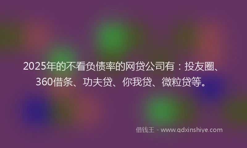 2025年的不看负债率的网贷公司有：投友圈、360借条、功夫贷、你我贷、微粒贷等。