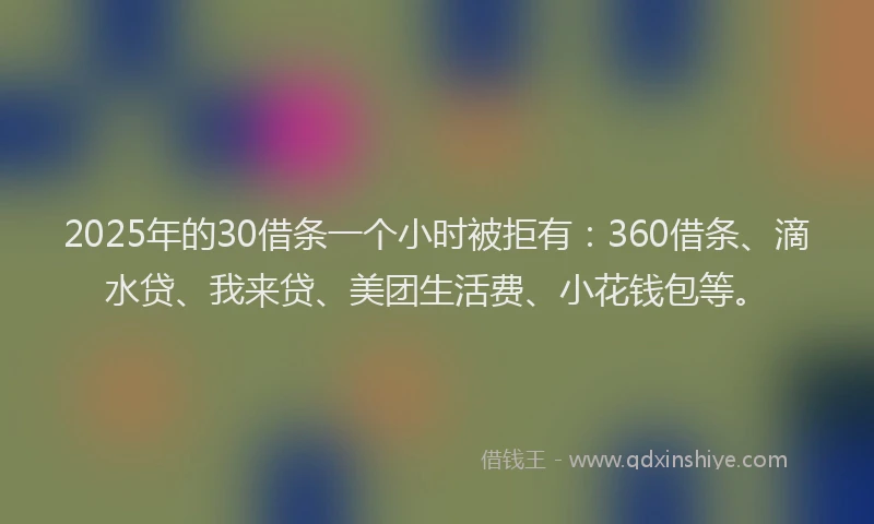 2025年的30借条一个小时被拒有：360借条、滴水贷、我来贷、美团生活费、小花钱包等。