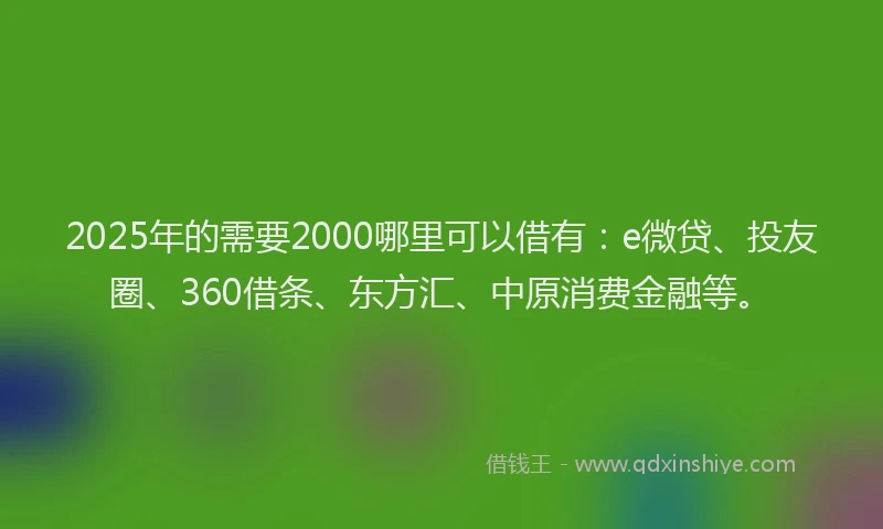 2025年的需要2000哪里可以借有：e微贷、投友圈、360借条、东方汇、中原消费金融等。