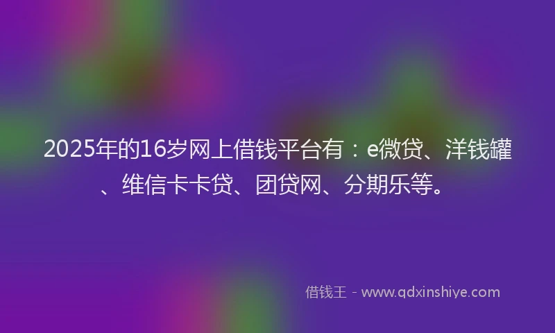 2025年的16岁网上借钱平台有：e微贷、洋钱罐、维信卡卡贷、团贷网、分期乐等。