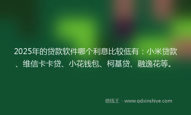 2025年的贷款软件哪个利息比较低有：小米贷款、维信卡卡贷、小花钱包、柯基贷、融逸花等。