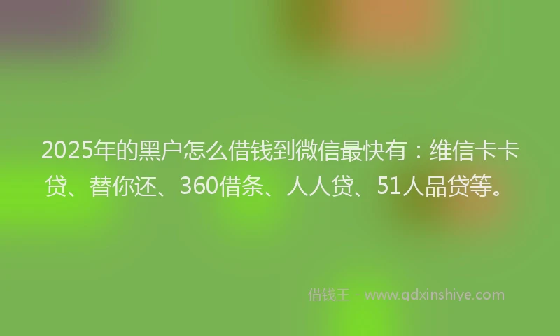 2025年的黑户怎么借钱到微信最快有：维信卡卡贷、替你还、360借条、人人贷、51人品贷等。
