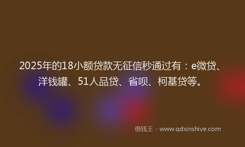 2025年的18小额贷款无征信秒通过有：e微贷、洋钱罐、51人品贷、省呗、柯基贷等。