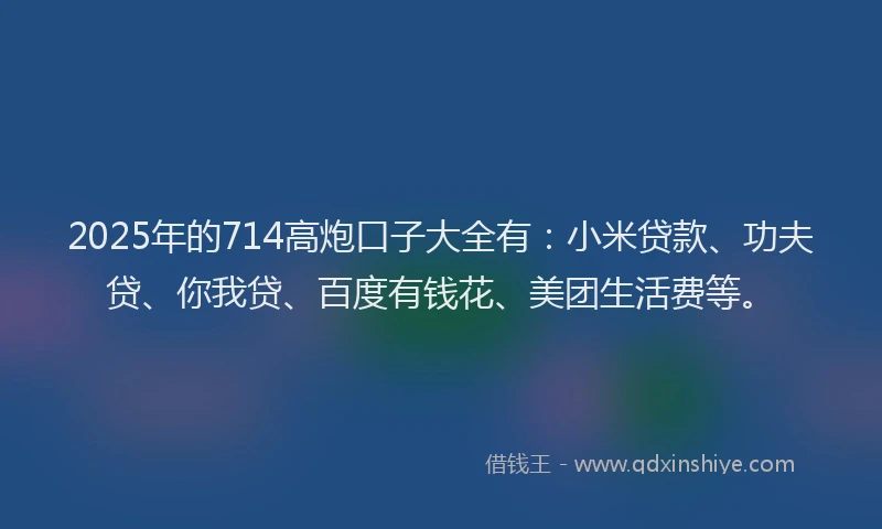 2025年的714高炮口子大全有：小米贷款、功夫贷、你我贷、百度有钱花、美团生活费等。