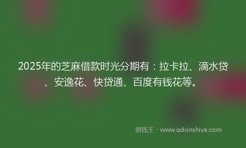 2025年的芝麻借款时光分期有：拉卡拉、滴水贷、安逸花、快贷通、百度有钱花等。