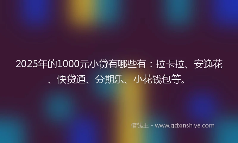 2025年的1000元小贷有哪些有：拉卡拉、安逸花、快贷通、分期乐、小花钱包等。
