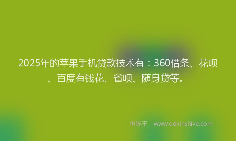 2025年的苹果手机贷款技术有：360借条、花呗、百度有钱花、省呗、随身贷等。