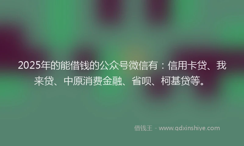 2025年的能借钱的公众号微信有：信用卡贷、我来贷、中原消费金融、省呗、柯基贷等。