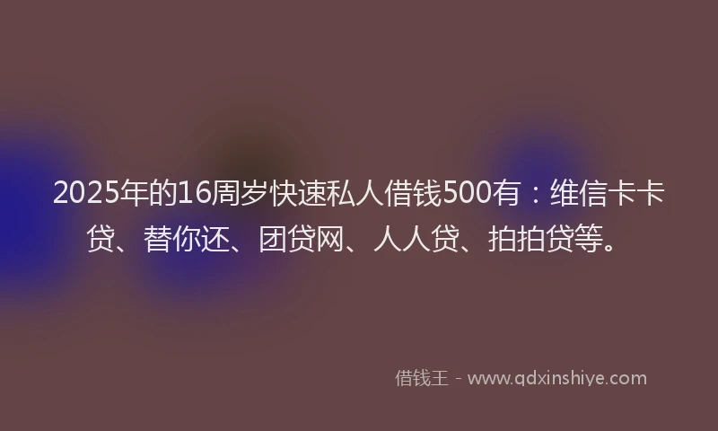 2025年的16周岁快速私人借钱500有：维信卡卡贷、替你还、团贷网、人人贷、拍拍贷等。