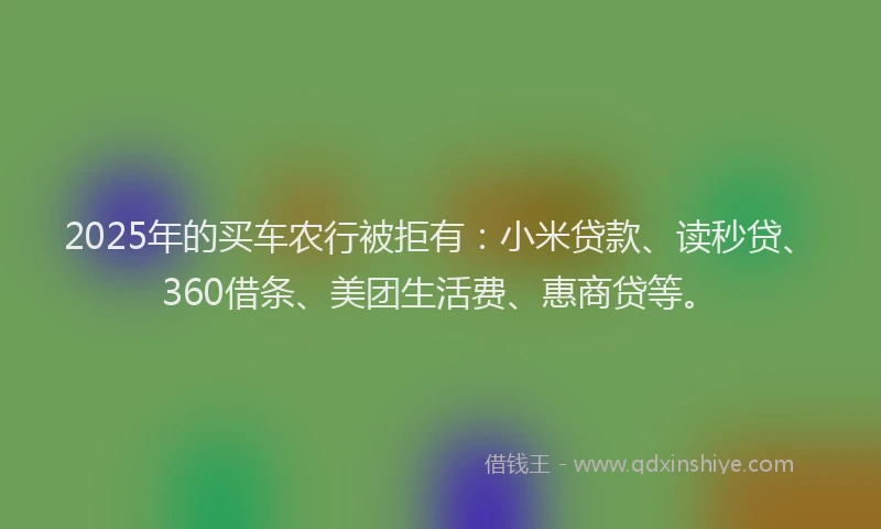 2025年的买车农行被拒有：小米贷款、读秒贷、360借条、美团生活费、惠商贷等。