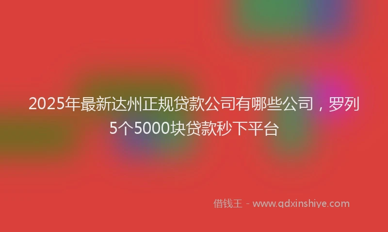 2025年最新达州正规贷款公司有哪些公司，罗列5个5000块贷款秒下平台