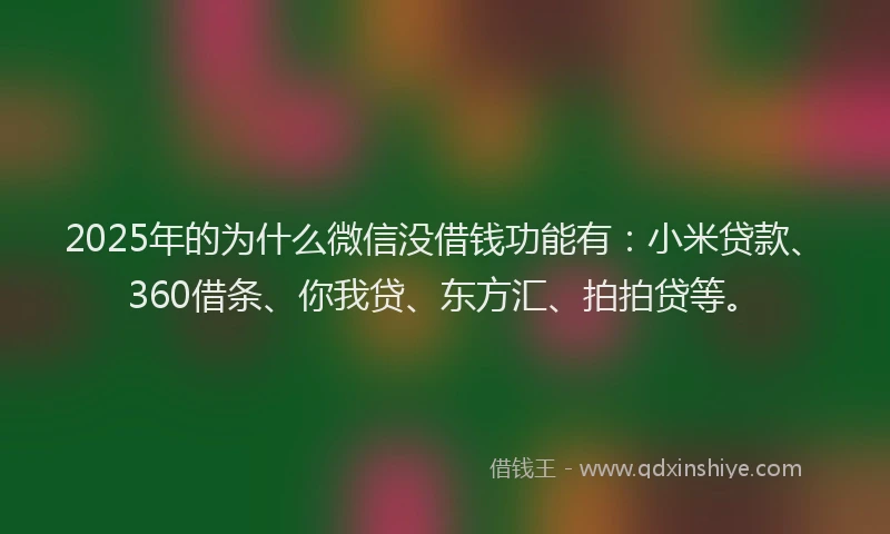 2025年的为什么微信没借钱功能有：小米贷款、360借条、你我贷、东方汇、拍拍贷等。