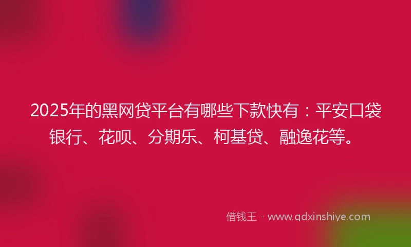 2025年的黑网贷平台有哪些下款快有：平安口袋银行、花呗、分期乐、柯基贷、融逸花等。