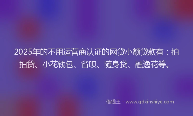 2025年的不用运营商认证的网贷小额贷款有：拍拍贷、小花钱包、省呗、随身贷、融逸花等。