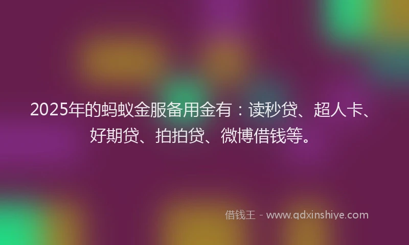 2025年的蚂蚁金服备用金有：读秒贷、超人卡、好期贷、拍拍贷、微博借钱等。