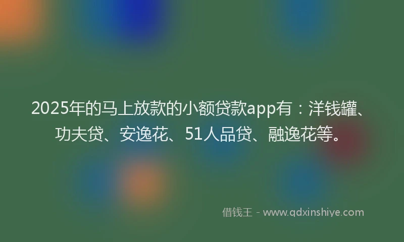 2025年的马上放款的小额贷款app有：洋钱罐、功夫贷、安逸花、51人品贷、融逸花等。