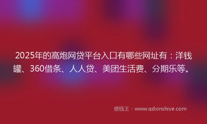 2025年的高炮网贷平台入口有哪些网址有：洋钱罐、360借条、人人贷、美团生活费、分期乐等。