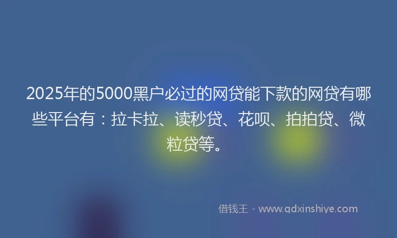 2025年的5000黑户必过的网贷能下款的网贷有哪些平台有：拉卡拉、读秒贷、花呗、拍拍贷、微粒贷等。