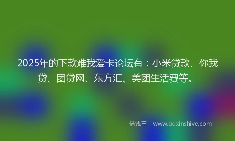 2025年的下款难我爱卡论坛有：小米贷款、你我贷、团贷网、东方汇、美团生活费等。