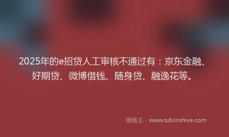 2025年的e招贷人工审核不通过有：京东金融、好期贷、微博借钱、随身贷、融逸花等。