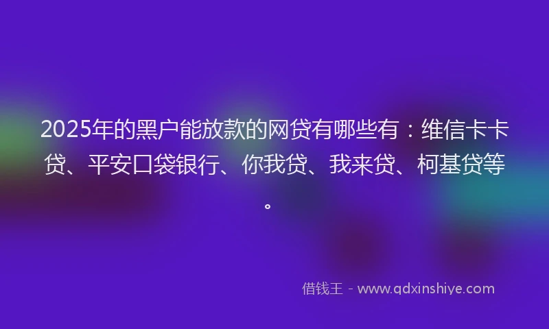 2025年的黑户能放款的网贷有哪些有：维信卡卡贷、平安口袋银行、你我贷、我来贷、柯基贷等。