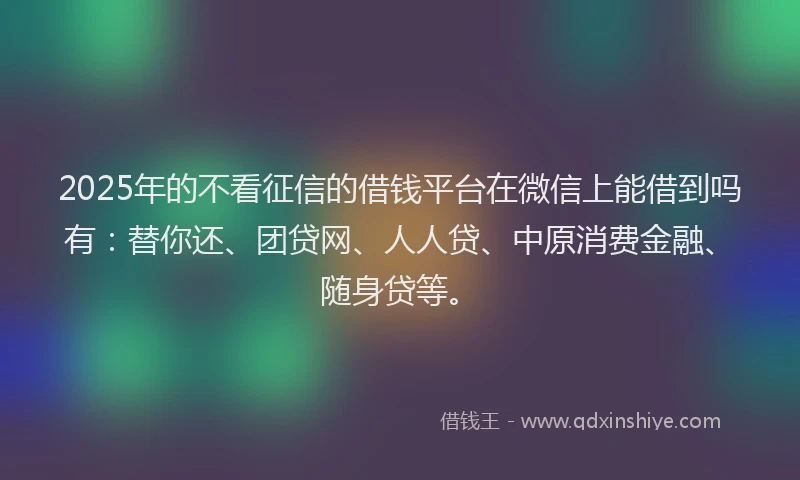 2025年的不看征信的借钱平台在微信上能借到吗有：替你还、团贷网、人人贷、中原消费金融、随身贷等。