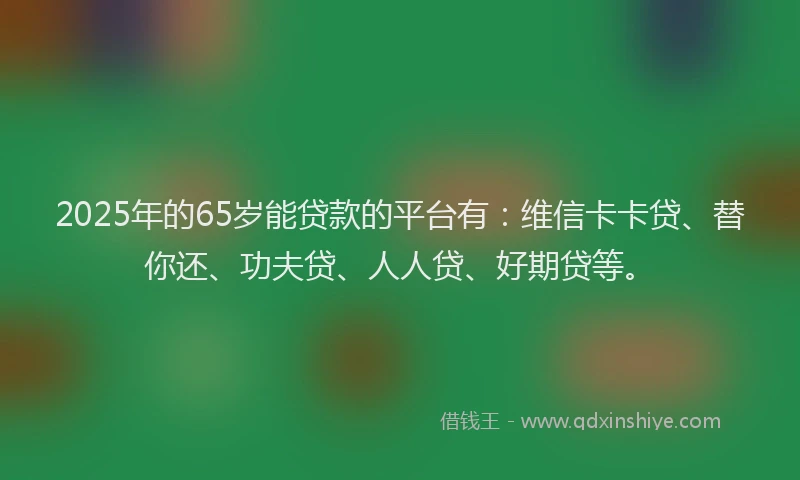 2025年的65岁能贷款的平台有：维信卡卡贷、替你还、功夫贷、人人贷、好期贷等。