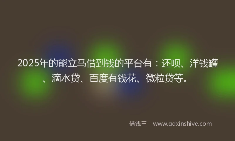2025年的能立马借到钱的平台有：还呗、洋钱罐、滴水贷、百度有钱花、微粒贷等。