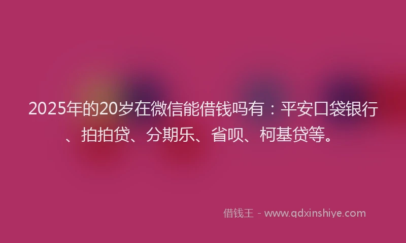 2025年的20岁在微信能借钱吗有：平安口袋银行、拍拍贷、分期乐、省呗、柯基贷等。