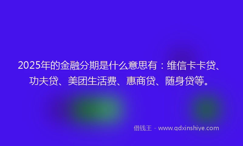 2025年的金融分期是什么意思有：维信卡卡贷、功夫贷、美团生活费、惠商贷、随身贷等。