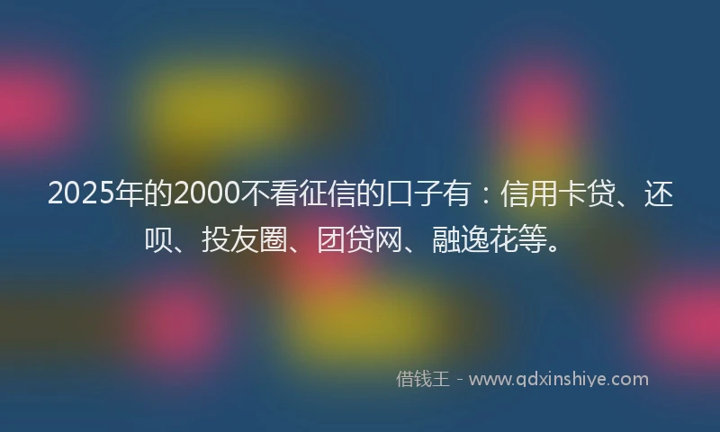 2025年的2000不看征信的口子有：信用卡贷、还呗、投友圈、团贷网、融逸花等。