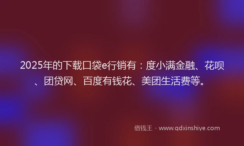 2025年的下载口袋e行销有：度小满金融、花呗、团贷网、百度有钱花、美团生活费等。