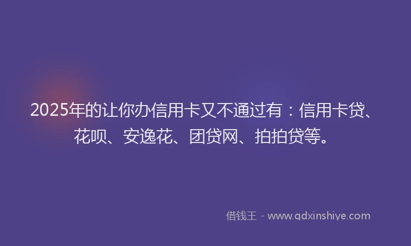 2025年的让你办信用卡又不通过有：信用卡贷、花呗、安逸花、团贷网、拍拍贷等。