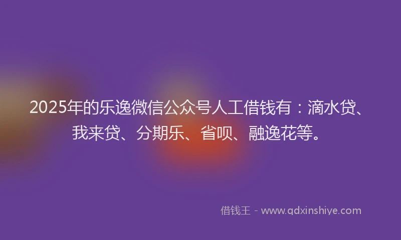 2025年的乐逸微信公众号人工借钱有：滴水贷、我来贷、分期乐、省呗、融逸花等。
