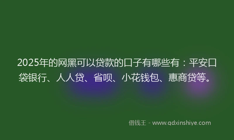 2025年的网黑可以贷款的口子有哪些有:平安口袋银行、人人贷、省呗、小花钱包、惠商贷等。