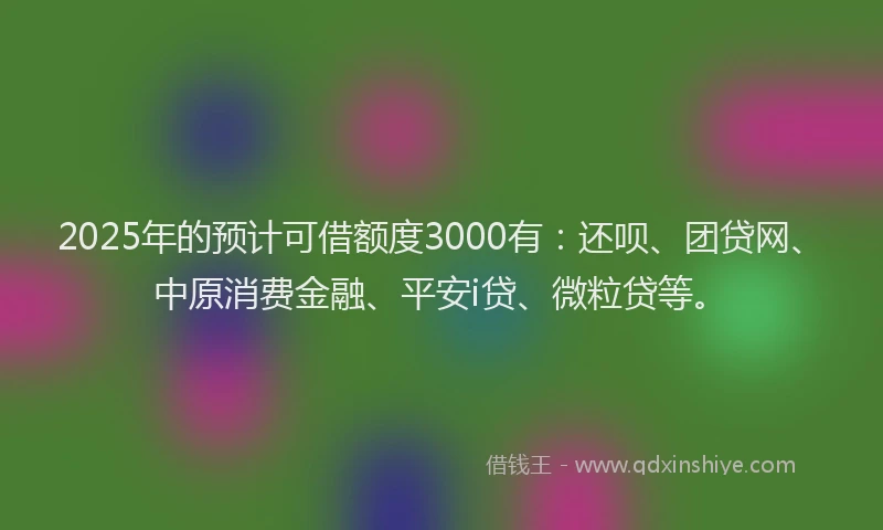 2025年的预计可借额度3000有：还呗、团贷网、中原消费金融、平安i贷、微粒贷等。