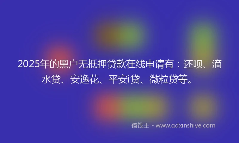 2025年的黑户无抵押贷款在线申请有：还呗、滴水贷、安逸花、平安i贷、微粒贷等。