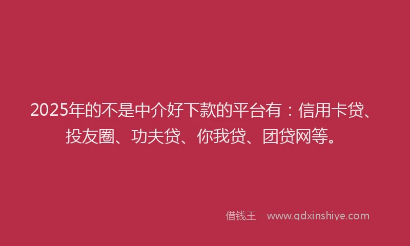 2025年的不是中介好下款的平台有：信用卡贷、投友圈、功夫贷、你我贷、团贷网等。